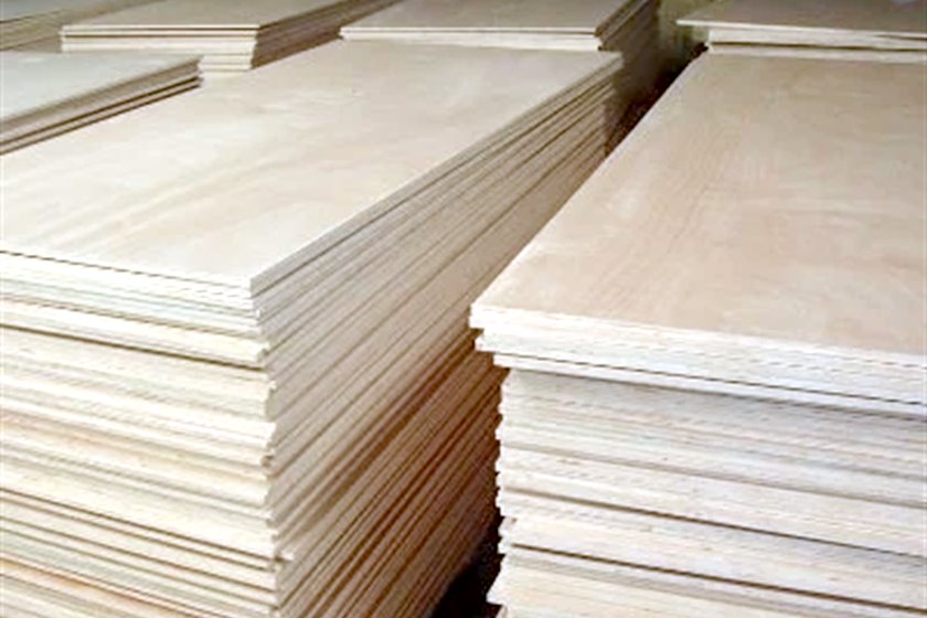Plywood sheets stacked in the material store